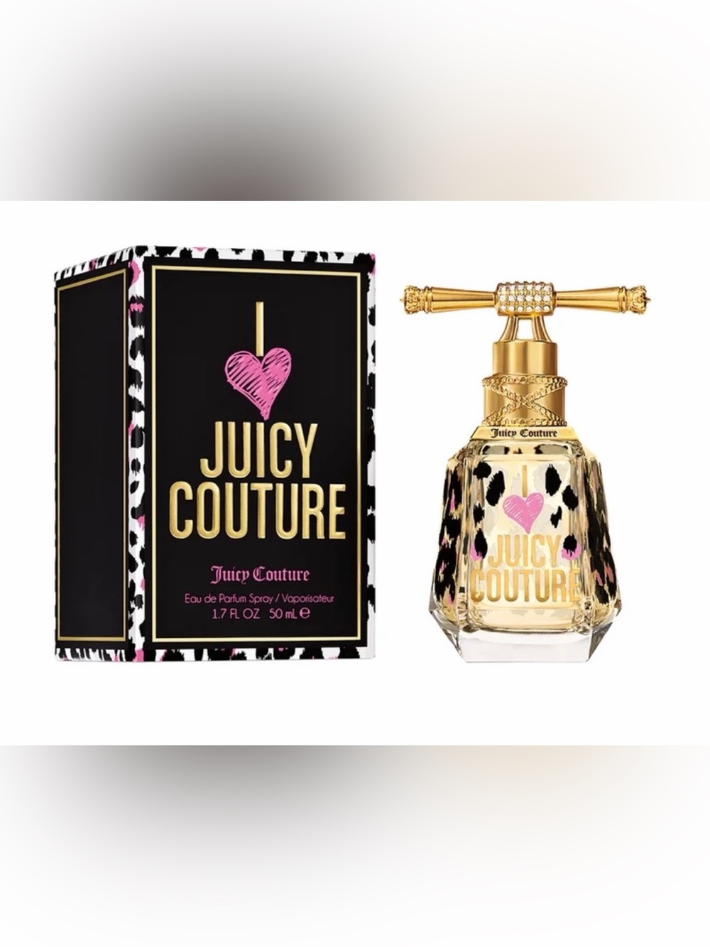 Juicy Couture Gold Bottle with Pink Heart & Leopard Accents NEW